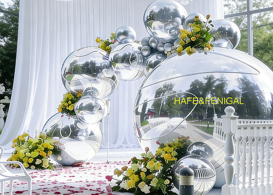 Inflatable PVC Silver Mirrored Balls As Luxurious Wedding Decorations Entrance