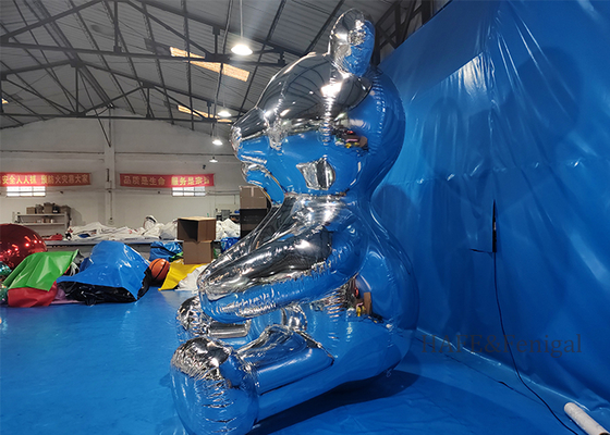2m Silver Bear Advertising Inflatable Mirror Ball Space Atmosphere Decoration PVC