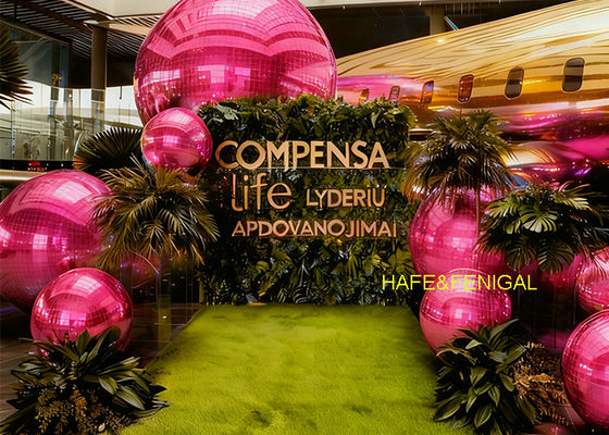 Διαμέτρου 1μ Φουσκωτό Γυαλιστερό Μπαλόνι Καθρέφτη PVC Ροζ για Γάμους και Πάρτι